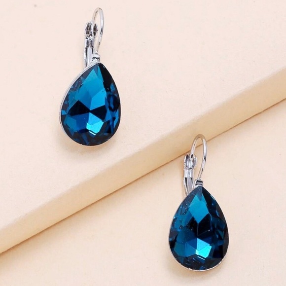 Any 2/$20! Silver Blue Crystal Lever Back Earrings - Picture 2 of 5